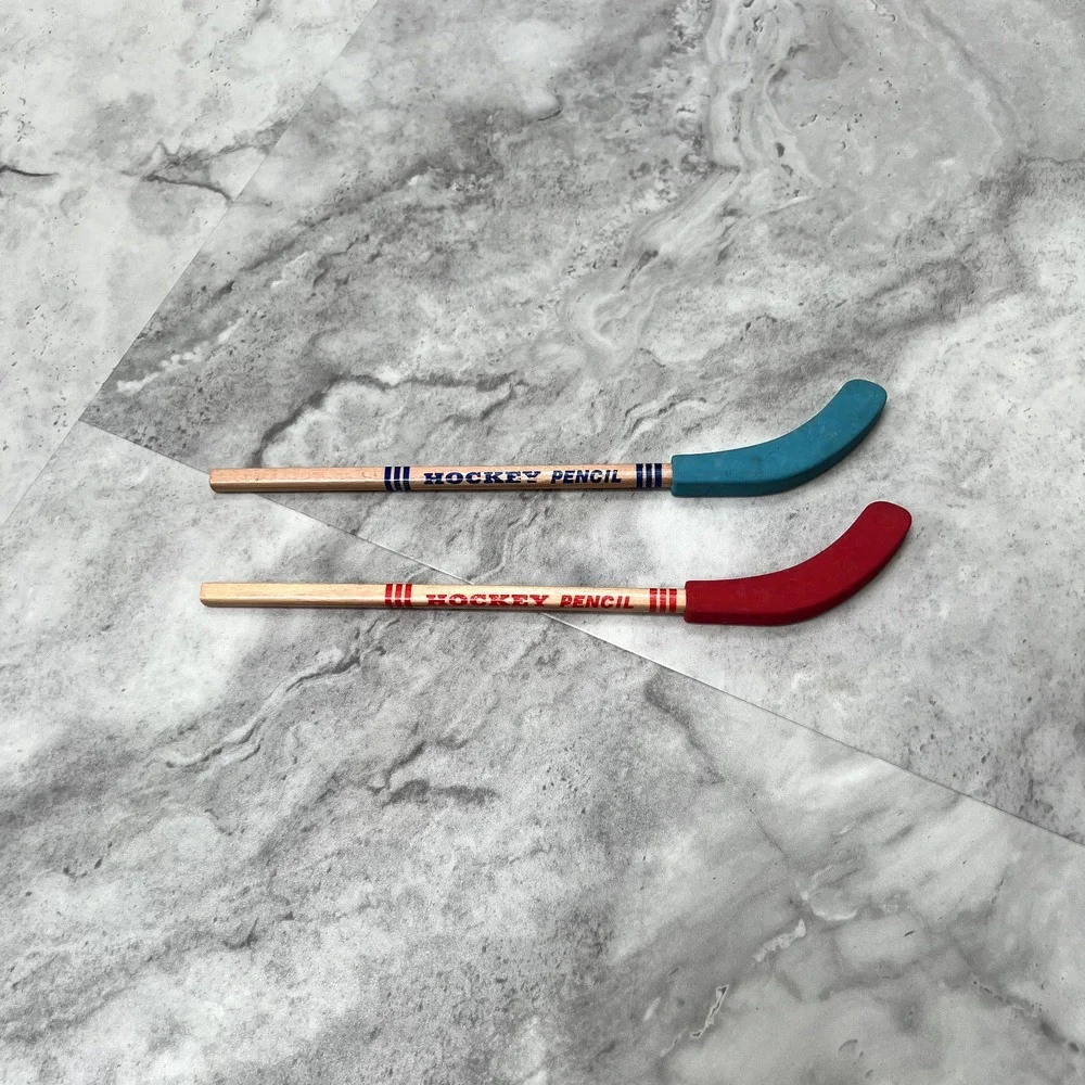 Vintage Hockey Pencil Set Table Game Set of 2 Pencils Unsharpened‎ with Erasers